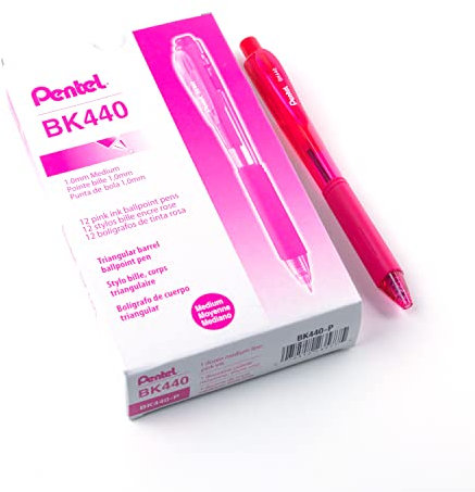 Pentel- BK440- Lot de 12 stylos bille rétractables couleur rose corps triangulaire confortable