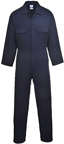 Portwest Overall Euro Baumwolle Boilersuit Druckknopf Vorderseite Elastische Taille Student Arbeiter S-3XL - Marineblau, S Regulär
