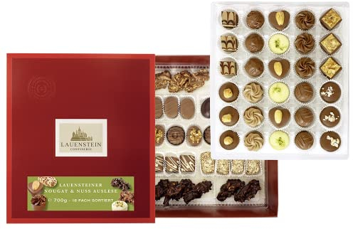 Lauensteiner große Nougat-Auslese 700g in Geschenk-Schachtel - 18 feinste Nougat-Variationen ohne Alkohol für Liebhaber der nussigen Verführung