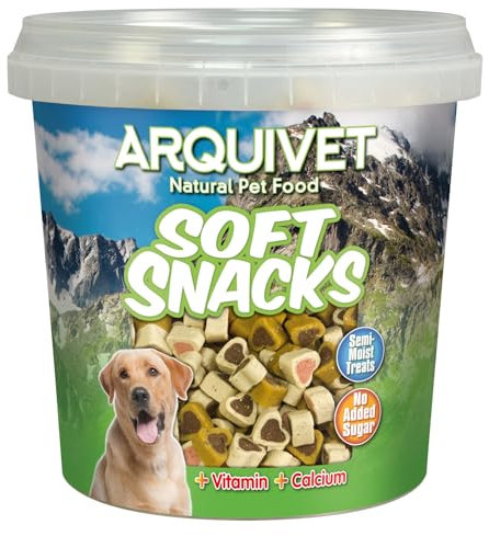 Arquivet, Soft Snacks Naturales para Perro en Forma de corazón Mix de sabores, Pollo, Caza, Cordero, salmón y arroz, Chuches para Perro, Golosinas para Perro, 800 g