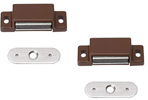 Metafranc Magnetschnäpper braun, 2 Stück - 4 kg Haltekraft - Feste Gegenplatte - Einfache Montage - Geeignet für Möbeltüren & Klappen / Türverschluss / Haltemagnet / Möbelschnäpper / 350076