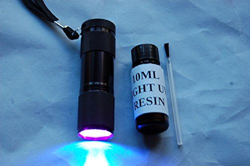 10ML FLY TYING CRYSTAL CLEAR UV RESIN, GLUE LIGHT + 9 LED UV TORCH FOR CURING