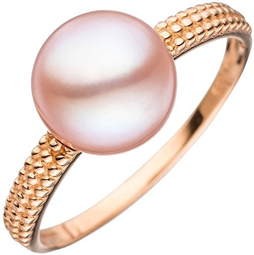 Ring Damenring Perlenring mit Süßwasser-Zuchtperle rosa 585 Gold Rotgold Damen, Ringgröße:Innenumfang 58mm ~ Ø18.5mm