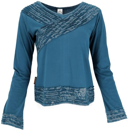Langarmshirt Boho-chic, Hare Krishna Mantra, Baumwolle, schwarz | Baumwolle, langärmelig, normale Passform, vielseitig kombinierbar, handgefertigt in Nepal.