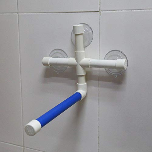 Yosoo Vogel Papagei Perches Faltbare Saugnapf Fenster Dusche Bad Wand Pfote Schleifen Stand Spielzeug, blau/weiß