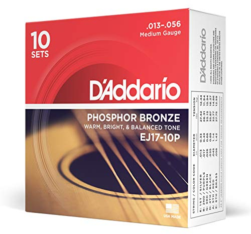 D'Addario EJ17-10P Phosphorbronze-Saiten für Akustikgitarren, Medium, 13-56, 10 Sets