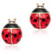 Orecchini a bottone, a forma di coccinella, placcati in oro 18 carati, smaltati, di colore rosso, a pois, 10 mm