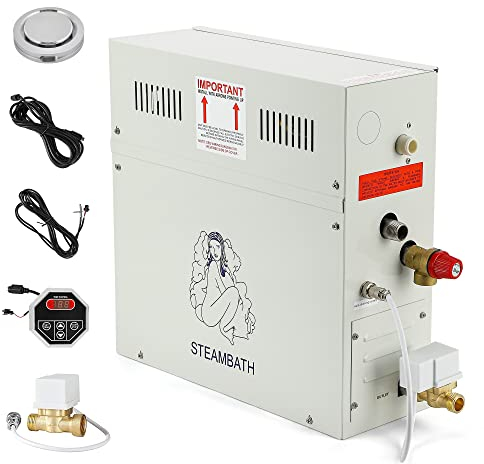 CGOLDENWALL 9KW Generador de Vapor Kit 220V Auto-Drenaje para Doméstico Comercial, Apto para Sauna/Ducha/Baño/SPA, con Controlador Digital- Calentamiento automático 35-55℃ para Espacio de 8.5m³