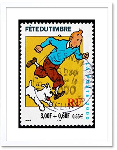 Wee Blue Coo Timbre postal France Euro Tintin Snowy Herge Postmark Poster encadré