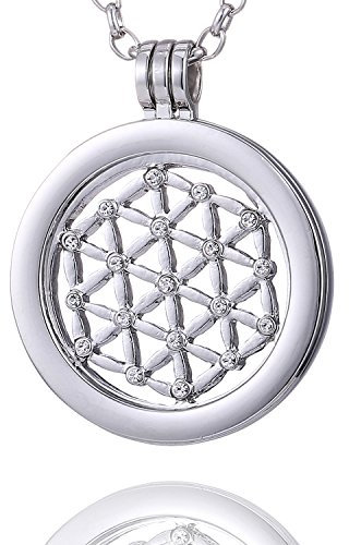 Morella Damen Halskette 70 cm Edelstahl und Anhänger mit Coin Muster Zirkoniasteinen Silber in Schmuckbeutel