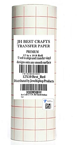 Jh-Best Crafts12 X 10' Feet Roll Transfer Paper w/Grid- Perfect Alignment of Cameo or Cricut Self Adhesive Vinyl for Decals, Signs, Walls, Windows and Other Smooth Surfaces