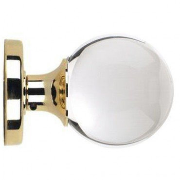 JH5201PB - Jedo Range - Ball Design Clear Glass Mortice Door Knobs - Polished Brass Rose