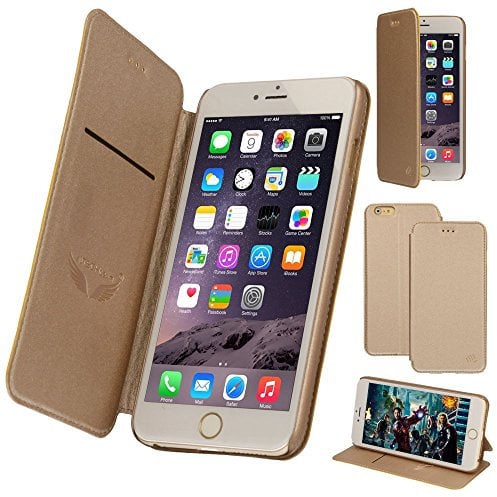 TECHGEAR iPhone 6s Plus, iPhone 6 Plus Svelte Case, Stylish Slim Folio Protective Case Cover with Card Slot & Stand in Metallic Inspired Colours fits Apple iPhone 6s Plus, iPhone 6 Plus (5.5) (Gold)