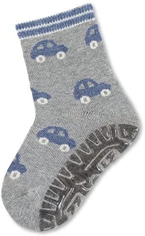 Sterntaler Fli Fli AIR Autos - Jungen Fliesen Flitzer mit Motiv Autos - Stoppersocken Baby mit Innenfrottee im Sohlenbereich- Baby und Kinder Strümpfe mit Anti-Rutsch-Sohle, silber melange, Größe 18