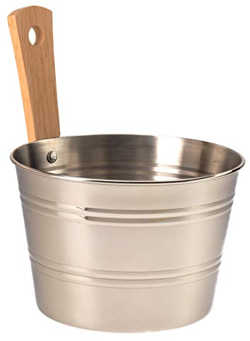 Infraworld Aufgußeimer Edelstahl 4,5 Liter mit Holzgriff Saunakübel S2209