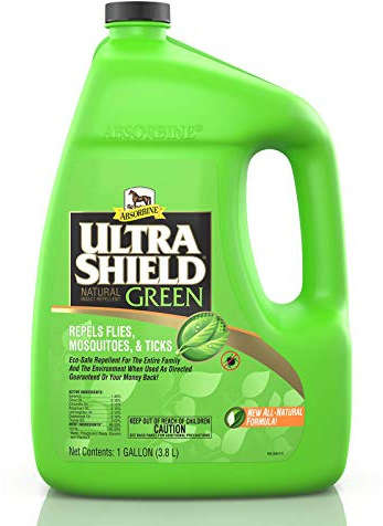 Absorbine UltraShield Green All-Natural Fly & Insect Repellent for Horses & Dogs, Essential Oils Repel & Control, 128oz Bottle, No Sprayer