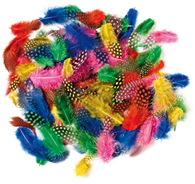Baker Ross EV1392 gesprenkelte Federn, perfekt für Kinder, um Kostüme, Hüte und Collagen zu dekorieren, ideal für Schule, Zuhause und Handwerksprojekte (120 Stück), Sortiert