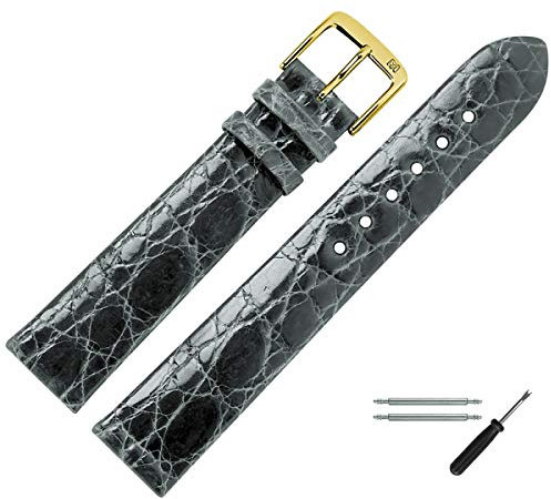 MARBURGER Uhrenarmband 20mm Leder Grau Gold Kroko Prägung - Montage Set 8342016000220