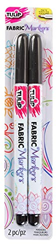 Tulip Permanent Nontoxic Fabric Markers Black 2 Pack-Laundry Markers,Fine Bullet Tip,Child Safe,Minimal Bleed&Fast Drying-Premium Quality for T-shirts,Clothes,Shoes,Bags&Other Fabric Materials