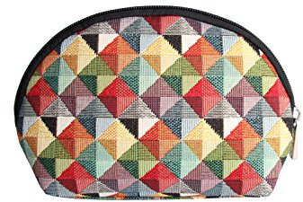 Signare Tapisserie Kosmetiktasche klein, schminktasche Damen und kulturtasche Damen mit Farbmuster Designs (Bunte Geometrie)