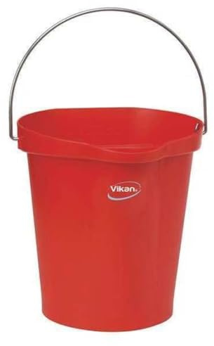 Vikan 3 1/4 gal Round Bucket, 12-3/4 in H, 12 4/5 in Dia, Red, Polypropylene/Stainless Steel 56864-1 Each