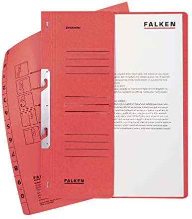Original Falken 50er Pack Einhakhefter. Made in Germany. Aus Recycling-Karton mit halbem Vorderdeckel und kfm. Heftung für DIN A4 rot Hefter Sammelmappe Dokumentenmappe
