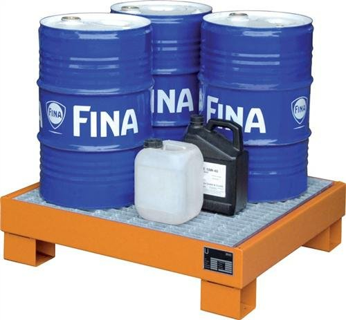 Bauer Kleingebinde-Auffangwanne, BxLxH 900x800x220 mm, Auff.vol. 65 l, mit Gitterrost, 4x60L-Fass, lackier t RAL 5012 lichtblau