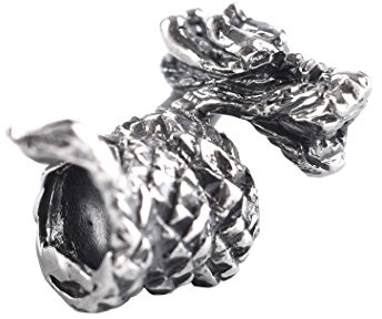 Battle-Merchant Bartperle Kleiner Drache aus 925er-Silber, ID Ø 5 mm | Lockenperle, Haarperle, Wikinger, Authentischer Schmuck für Mittelalter-Reenactment, LARP und Historische Kostüme