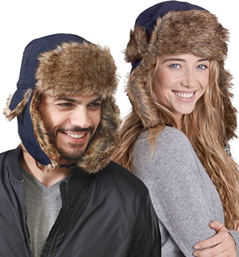 Tough Headwear Ushanka Mütze mit Ohrenklappen - Russische Mütze aus Kunstfell - Fliegermütze Herren - Russen Mütze Fellmütze Damen - Winterkappe Trapper Mütze Uschanka