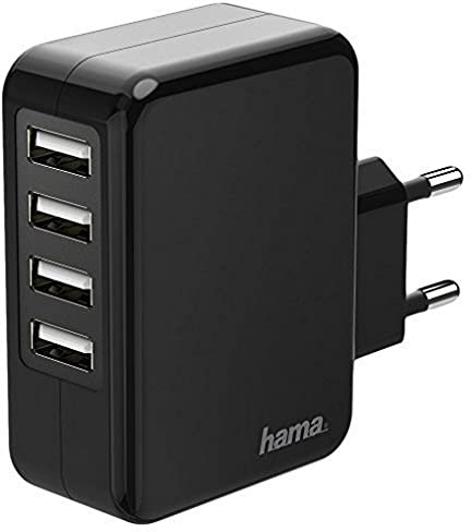Hama 4-Fach 00173676 USB-Ladegeraet Steckdose Ausgangsstrom (max.) 4800mA 4 x USB Schwarz/Silber