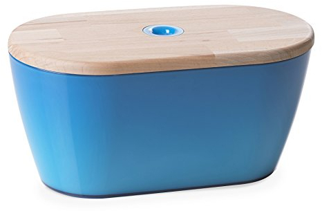 Omada Design Cassetta Portapane, Porta Pane con coperchio/tagliere (34x17x19 cm), Lavabile in Lavastoviglie, Made in Italy, linea Woody, Turchese