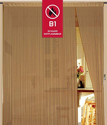 Kaikoon Fadenvorhang Fadenstore Fadengardine schwer entflammbar 150 cm x 300 cm (BxH) currygelb Gold