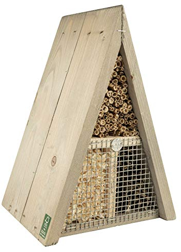 mgc24 Insektenhotel für Bienen, Käfer und andere Insekten - aus Naturmaterial, dreieckig, grau-braun, ca. 16 x 19 x 27cm