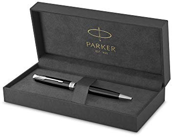 Parker Sonnet Slim Ballpoint Pen | Black Lacquer with Palladium Trim | Medium Point Black Ink | Gift Box