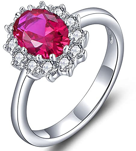 YL Damen Ring 925 Sterling Silber Oval Synthetischer Rubin Ring Verlobungsring(Größe 58)