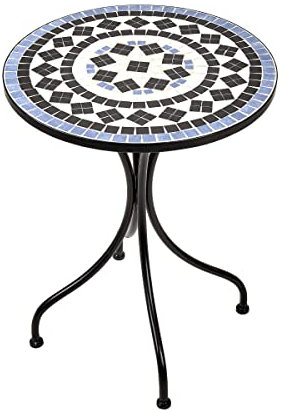 BUTLERS Bistrotisch rund Ø 55 cm -Palazzo- Balkontisch aus Keramik-Mosaiksteine in Blau-Weiß für 2 Personen | Indoor Outdoor Wetterfest Möbel für Balkon, Küche, Terrasse, Garten