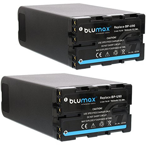 Blumax 2X Akku 7800mAh - 14,4V - 112,3Wh für Sony BP-U60, BP-U30, BP-U90, BP-U95 passend für PMW-EX1, PMW-EX3,PMW-F3, PMW-100, PMW-150, PMW-200, PXW-FS7, PXW-X160, PXW-X180, PXW-X201