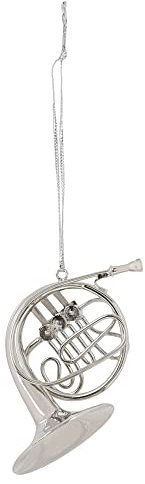 Silbernes französisches Horn Musikinstrument Replik Weihnachten Ornament Größe 10,2 cm