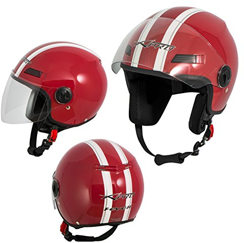 A-Pro Motorradhelm Motorrad Roller Offenes Jet Helm Viser ECE 22-06 Rot L