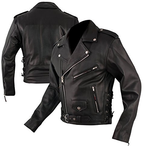A-Pro Chiodo Giacca Giubbotto Giubbino Pelle Moto Classico Lacci Nero S