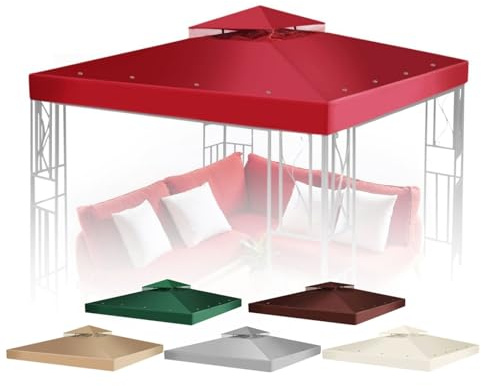 Flexzion Gazebo Cover Replacement Canopy Top 8x8 Ft (2.4m x 2.4m) - Double Tier Top Canopy Cover Replacement with UV30+, Dirt, Water Resistant for Outdoor, Sunshade, Garden, Patio, Pavilion (Red)