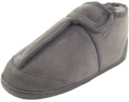 Fellhof Lammfell-Hausschuh Sanis Damen Herren Unisex Fell-Pantoffeln Klettverschluss Gesundheitsschuh Therapieschuh Winter & Sommer Naturprodukt atmungsaktiv (grau Gr.41)