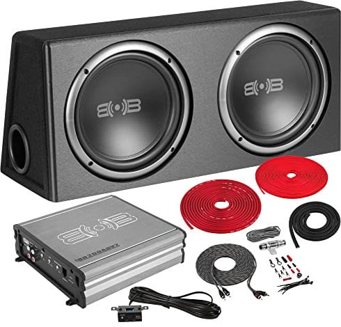BELVA BPKG210v2 1000W Doppio Subwoofer per auto da 10 con Enclosure Ported, amplificatore monoblocco, kit di cablaggio e manopola per bassi remoti