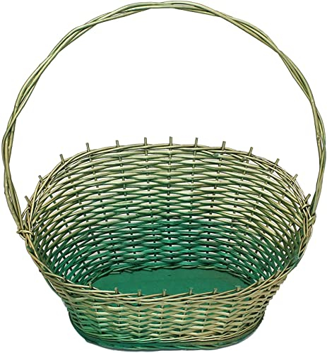 Präsentkorb grün/gold aus Weide in 3 Größen, Geschenkkorb leer, Henkelkorb, Weidenkorb, Buffetkorb aus Korbweide, Flechtkorb zum befüllen (groß)
