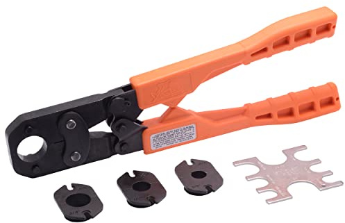 SharkBite 3/8 Inch PEX Crimp Tool Multi-Head Kit, Orange Handles, Plumbing Fittings, 23100