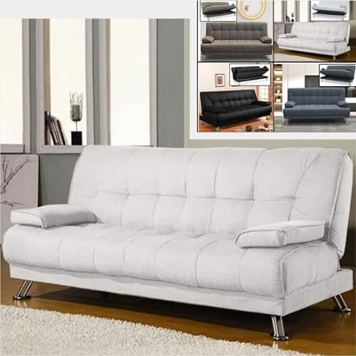 Bagno Italia Schlafsofa Sofa 187x88 Weiß Kunstleder Armlehnen Kippstabil Wohnzimmer