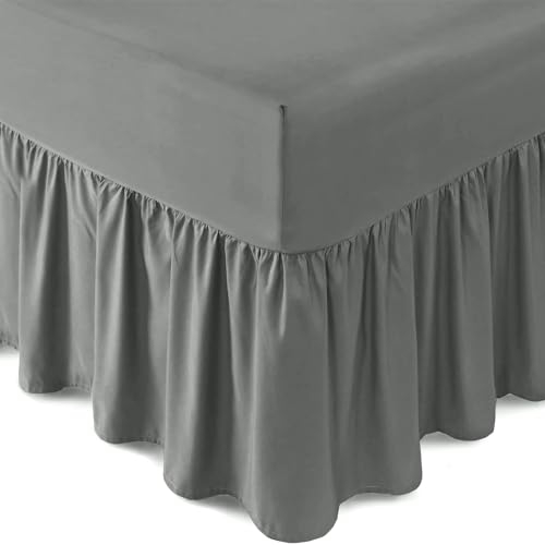 Gaveno Cavailia Luxury Non-Iron PERCALE VALANCE Sheet, Poly-Cotton, Charcoal , Double