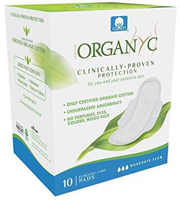 Pack of 2 x Organyc Cotton Feminine Day Pads - Folded with Wings - 10 Pack
