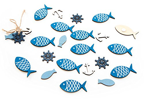 Logbuch-Verlag 12 Fische flach Streuteile m. Klebepunkt UND 12 mini Anker maritime Tischdeko Kommunion Symbole Streudeko