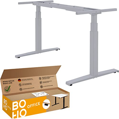 boho office® Höhenverstellbarer Schreibtisch Gestell - elektrisch stufenlos, inkl. Wireless Charger, 2 Motoren, ultraschnelle 80 mm/Sek., stabil, Memoryfunktion, Kollisionsschutz - Basic Line Silber